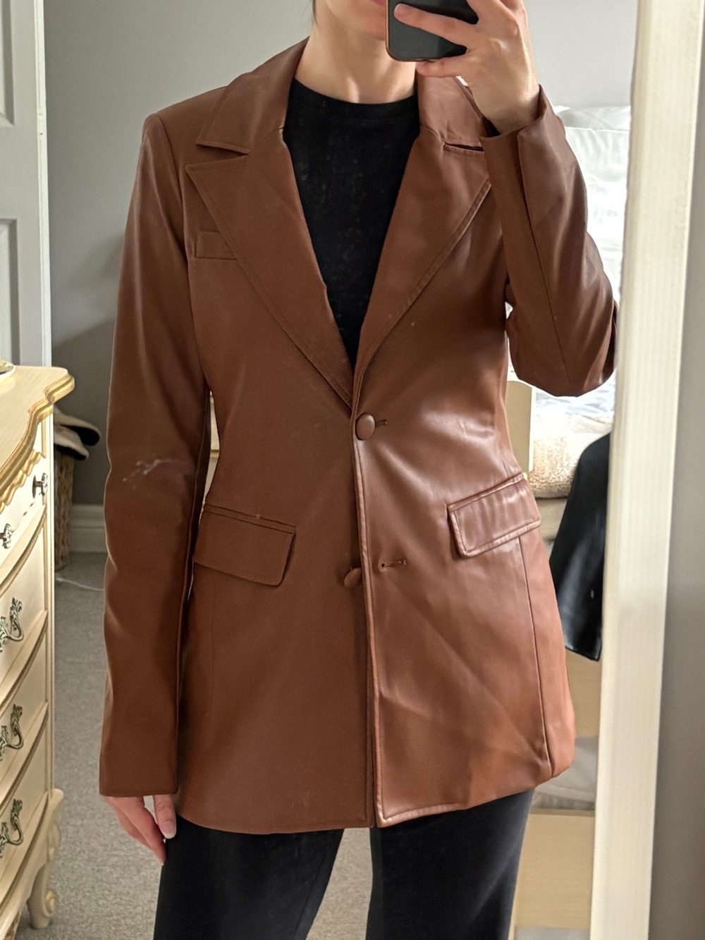 NWT Le Chateau Brown Faux Leather Blazer